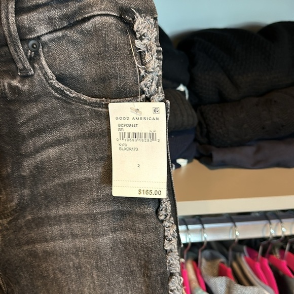 Good American acid black Good Classic straight leg frayed sides/cuff size 2 NWT - Picture 2 of 5